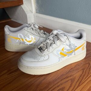 Kids Dragon Print Custom Air Forces - White and Yellow